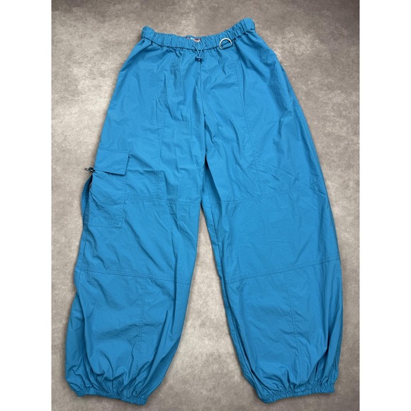 Urban Outfitters Nylon Cargo Pants Womens Small Blue Elastic Utility Pocket - Picture 1 of 16